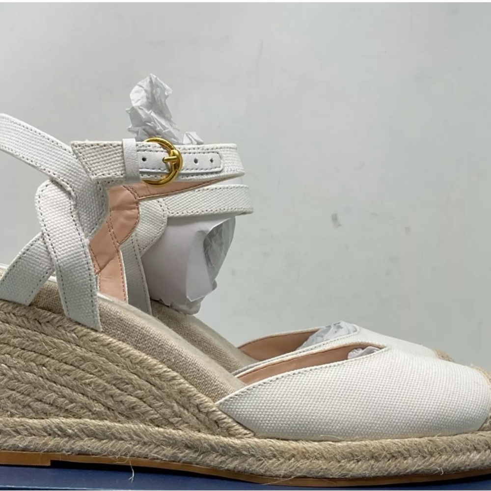 New Womens Cole Haan Cloudfeel Espadrille Wedge II White Linen Heels Size 7.5 B - Picture 4 of 12